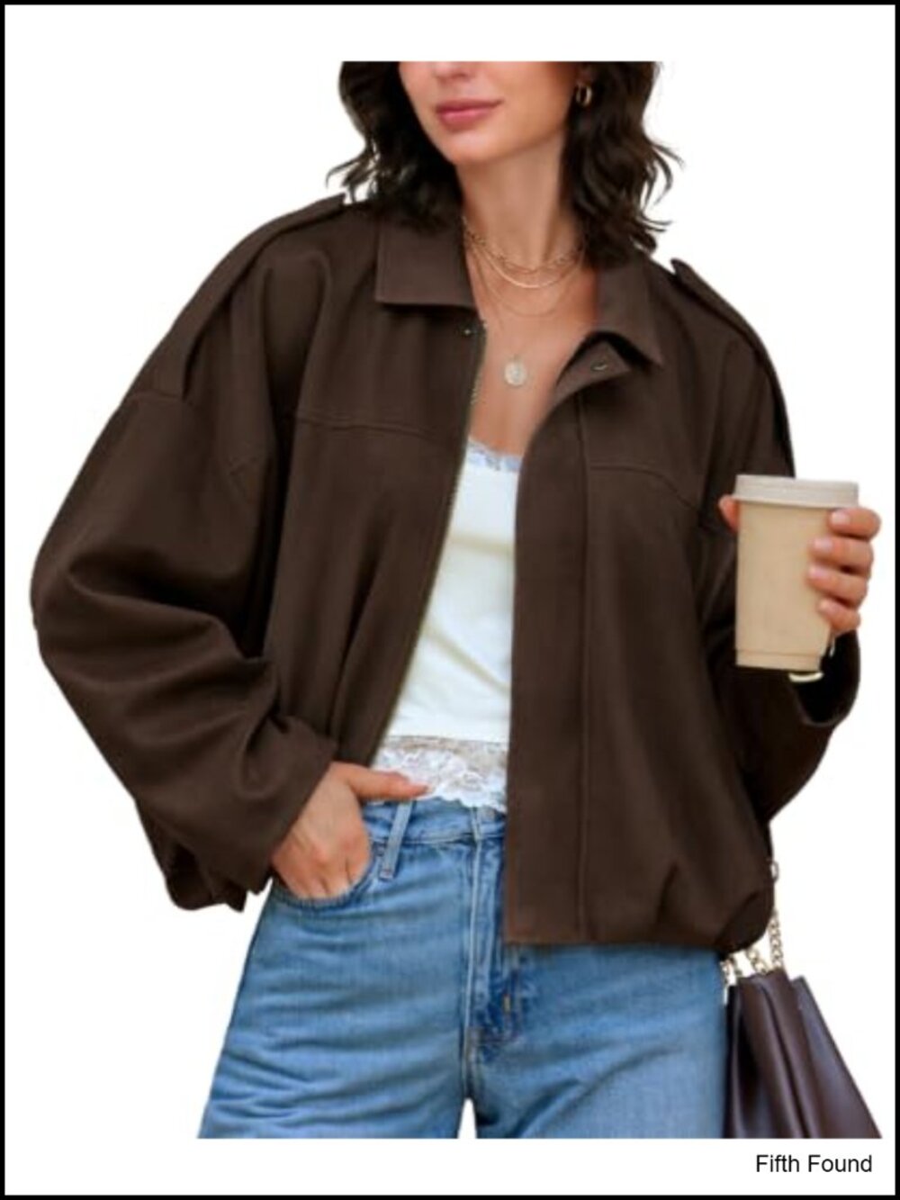 Faux Suede Bomber Jacket Oversized Zip Up Cropped Casual Coat